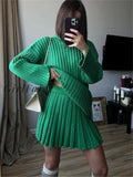 Girlfairy Sweater Dress Sets Women Two Piece Pullover Tops And Pleated Mini Skirts Knitted Casual