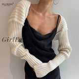 Girlfairy Sweater Knitted Cardigans Cropped Autumn Fashion Women Streetwear Long Sleeve Crop Top
