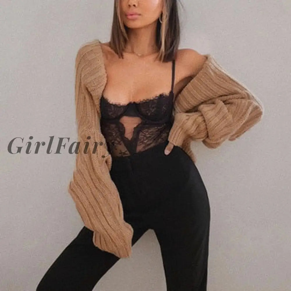 Girlfairy Sweater Knitted Cardigans Cropped Autumn Fashion Women Streetwear Long Sleeve Crop Top