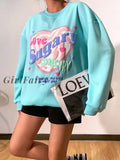 Girlfairy Sweet Love Printing Oversize Sweatshirts Cotton Fitness O Neck Long Sleeve Pullover Autumn