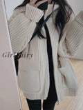 Girlfairy Turtleneck Vintage Solid Color Women Knitwear Baggy Long Sleeve Warm Zipper Large Pockets