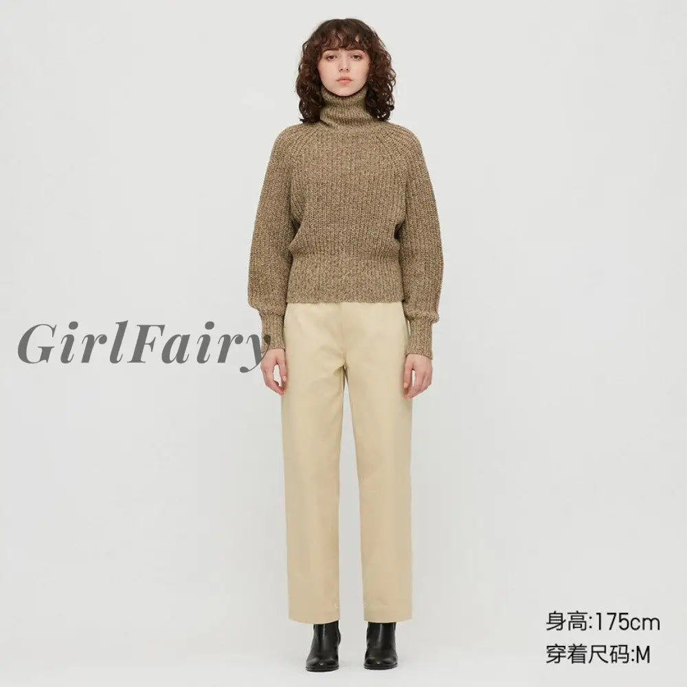 Girlfairy Turtleneck Women Sweater Khaki Long Sleeve Pullover Autumn Winter Casual Pink Jumper Loose