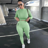 Girlfairy Two Piece Sets Women Solid Autumn Tracksuits High Waist Stretchy Sportswear Hot Crop Tops