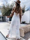 Girlfairy V-Neck Sleeveless Beach Dresses For Women Bohemian Patchwork Lace Tassel A-Line Long Dress