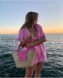Girlfairy Velvet Beach Two Piece Set Women Tracksuit Loungewear Casual Cardigan Top Summer Outfits
