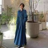Girlfairy Vintage Dress Chic Maxi Long Denim Autumn Winter Single-Breasted Belted Female Jeans Loose