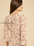 Girlfairy Vintage Elegant O Neck Autumn Daisy Chic Floral Print Fashion Dress Women Reformation