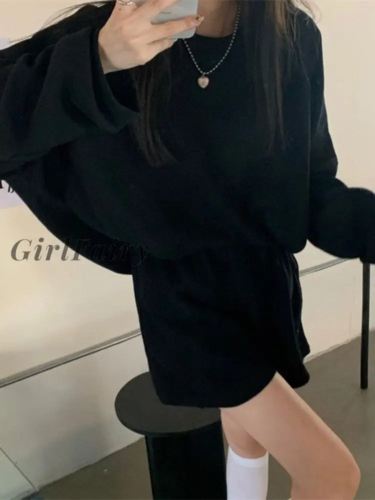 Girlfairy Vintage Oversized Sweatshirt Casual Loose O-Neck Long Sleeve Korean Harajuku Hoodie
