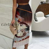 Girlfairy Vintage Print Skirt For Women Aesthetic Color Match Tie Dye High Street Style Attirewear