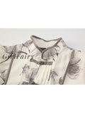 Girlfairy Vintage Romantic Aesthetic Print Women Shirt Crew-Neck Long Sleeve Pleated Female Blouses