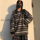 Girlfairy Vintage Striped Sweater Oversized Pullover Women Winter Harajuku Irregular Warm Casual