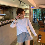Girlfairy Vintage Women T-Shirt Casual Loose Irregular Pacthwork Long Sleeve Tee Harajuku Streetwear