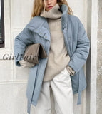 Girlfairy Warm Womens Winter Parkas 2023 Oversize Straight Thick Button Casual Cotton Padded Coat