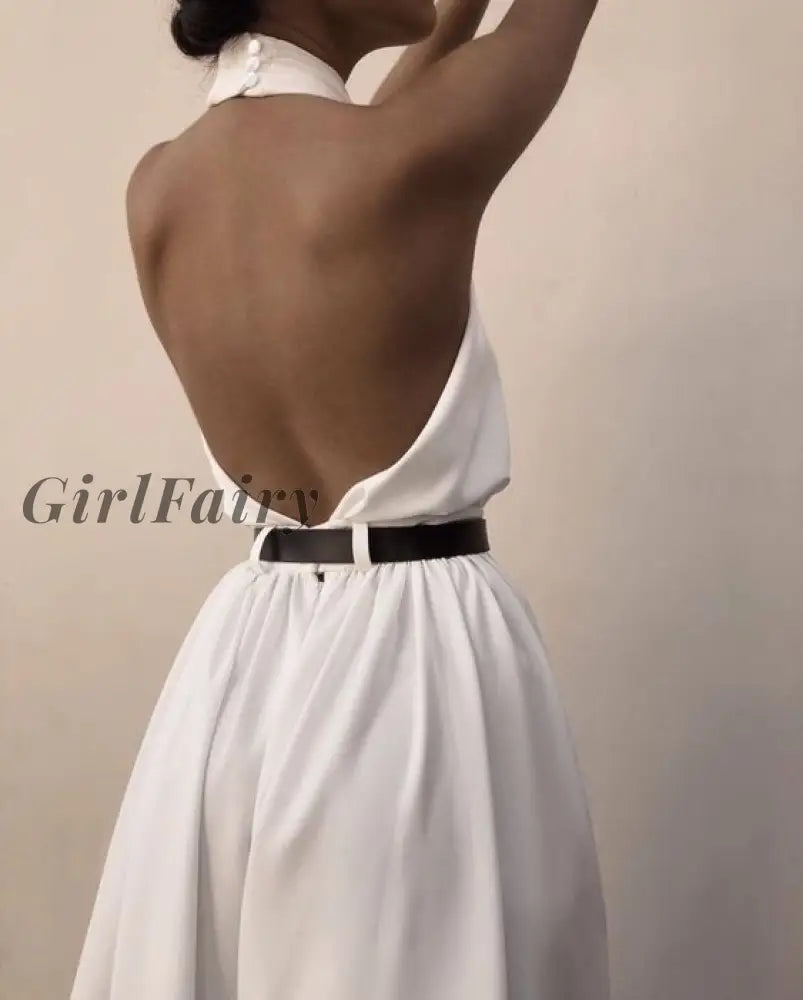 Girlfairy White Jumpsuit Women Bodysuit Sexy Backless Long Pants Evening Party Club