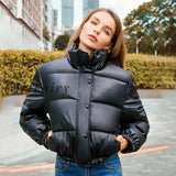 Girlfairy Winter Thick Warm Short Parkas Women Fashion Black Pu Leather Coats Hot Elegant Zipper