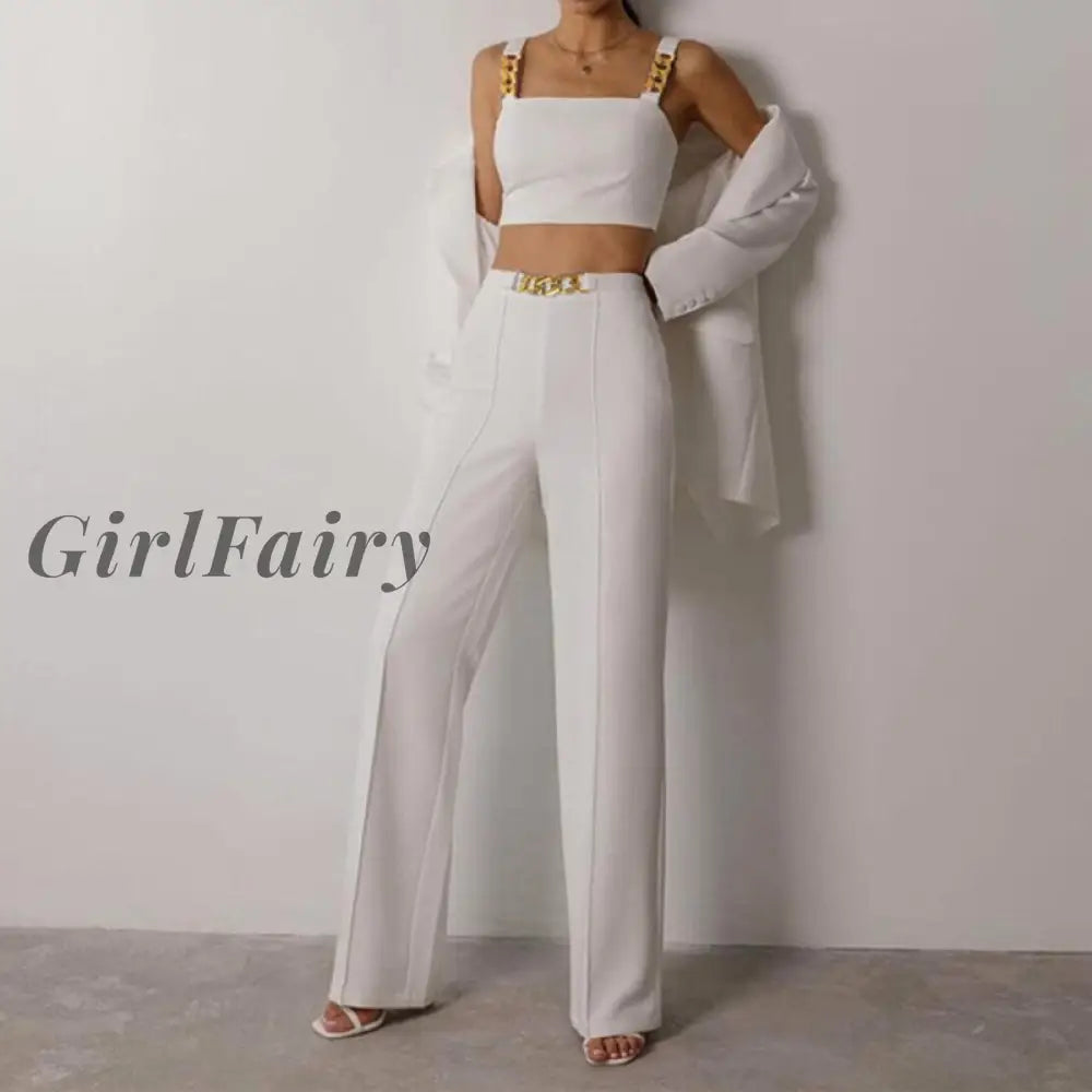 Girlfairy Winter Womens 2 Piece Sets Slim Skinny Crop Tops Vest High Waist Wide Leg Pants Casual