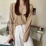 Girlfairy Woman Fashion Sweater Spring Autumn 2023 Knitted V-Neck Solid Pullovers Vintage Long