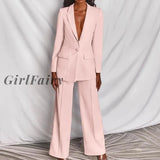 Girlfairy Woman Jacket And Trousers Female Blazer Two-Pieces Women Suit Sexy Elegant Yellow Chic