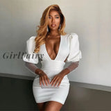 Girlfairy Woman Party Dress Sexy White Bodycon New Arrivals Crystal High Quality Celebrity Nightclub