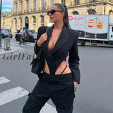 Girlfairy Women 2023 Bodysuits Spring Fashion Sexy Bodycon Black Long Sleeve Hollow Out Black Suit V Neck Party Bodysuits