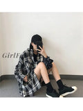 Girlfairy Women Autumn Winter Contrast Color Vintage Classic Plaid Over-Shirt Turn-Down Collar