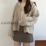 Girlfairy Women Cardigan Ribbed Sweaters Sailor Collar Vintage Knitted Top 2023 Autumn Winter New