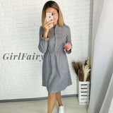 Girlfairy Women Casual Knee Dress Ruffle Long Sleeve O Neck Solid Button 2023 Autumn Winter New