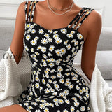 Girlfairy Women Casual Simple Dress Sexy Floral Print Spaghetti Straps Sleeveless Holiday Style High