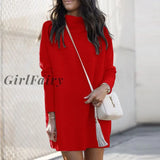 Girlfairy Women Fashion Turtleneck Straight Pullover Dress Autumn Basic Long Sleeve Streetwear Solid