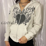 Girlfairy Women Hoodies Coat Autumn Winter Long Sleeve Heart Print Loose Styles Vintage Sweatshirts