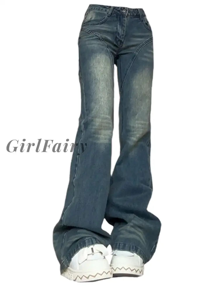 Girlfairy Women Japanese Y2K Streetwear Denim Pants Bell Bottom Low Waisted Flare Jeans Slim 2000S