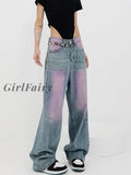 Girlfairy Women Jeans Vintage Wide Leg High Waist Baggy Purple Jean Pants Y2K Streetwear Harajuku