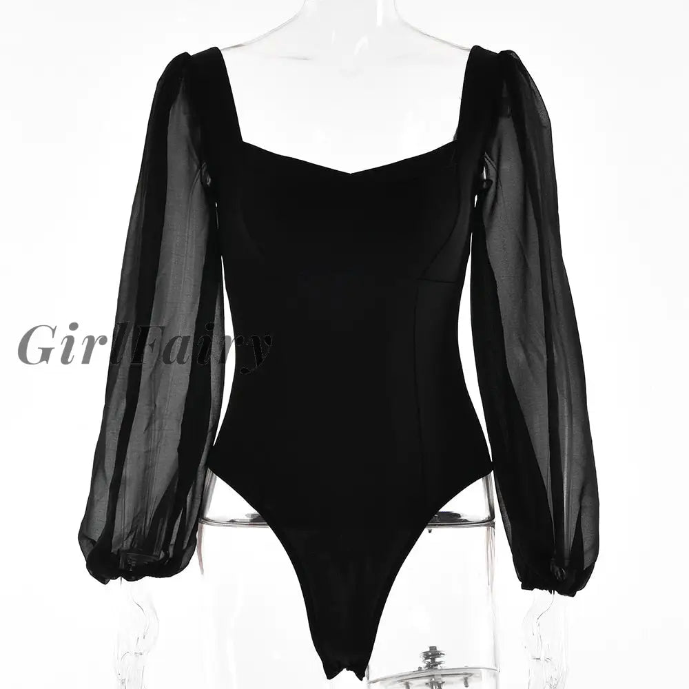 Girlfairy Women Long Sleeve Black Sexy Bodysuit Lingerie Autumn Winter Female Elegant Party Club Top