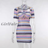 Girlfairy Women Low Cut Out Mini Dress Outfits Sexy Slim Short Sleeveless Knitted Nightclub Party