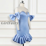 Girlfairy Women Party Dress Ruffles Mesh Patchwork Bead Sexy With Bowtie Lovely Christmas Event