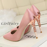 Girlfairy Women Pumps Sexy Pointed Toe Luxury Metal High Heels Shoes Woman Spring Summer Party