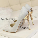 Girlfairy Women Pumps Sexy Pointed Toe Luxury Metal High Heels Shoes Woman Spring Summer Party