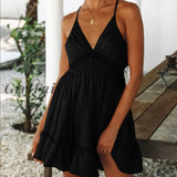 Girlfairy Women Sexy Dress Summer Strappy Lace V-Neck Dresses Female Beach Backless Bandage Party