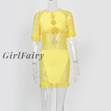 Girlfairy Women Sexy Tassel Lace Mini Dress Hollow Out Mesh Bodycon Dresses Summer Night Club Party