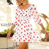 Girlfairy Women Square Collar Ruffle Mini Dress Dot Backless Bandage A Line Petal Sleeve Autumn 2023