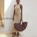 Girlfairy Women Summer Dress New Arrivals Knitted Bodycon Sexy Maxi Long Halter Celebrity Club Night
