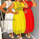 Girlfairy Women Summer Dress Plus Size Mesh Hollow Out Female African Party Celebrate Event Gowns