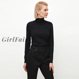 Girlfairy Women Turtleneck Sweaters Autumn Winter Korean Slim Pullover Basic Knitted Tops Casual Back White Sweater Soft Warm Jumper 2023