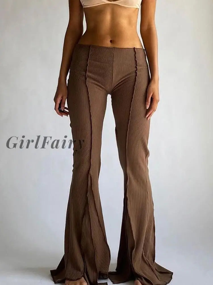 Girlfairy Women Vintage Pants Hippie Low Waist Bell Bottoms Ladies Stretch Flare Trousers Solid