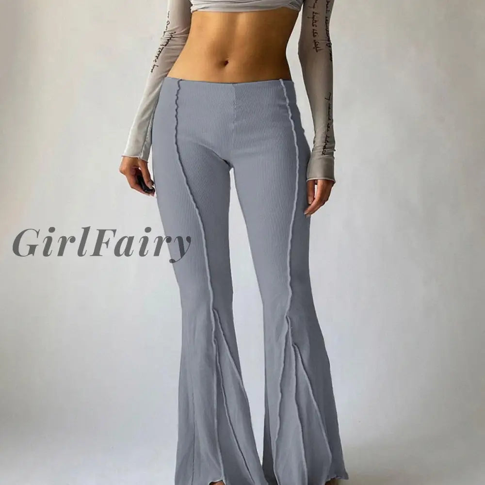 Girlfairy Women Vintage Pants Hippie Low Waist Bell Bottoms Ladies Stretch Flare Trousers Solid