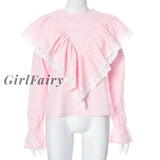 Girlfairy Womens 2023 Autumn And Winter New Design Long-Sleeved Lace Stitching Shirt Elegant Sexy