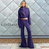 Girlfairy Womens Autumn And Winter Solid Color Casual Big Flared Elastic Trousers + Hooded
