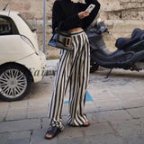 Girlfairy Womens Black And White Striped Wide Leg Pants 2023 New Casual Slim High Waisted Loose