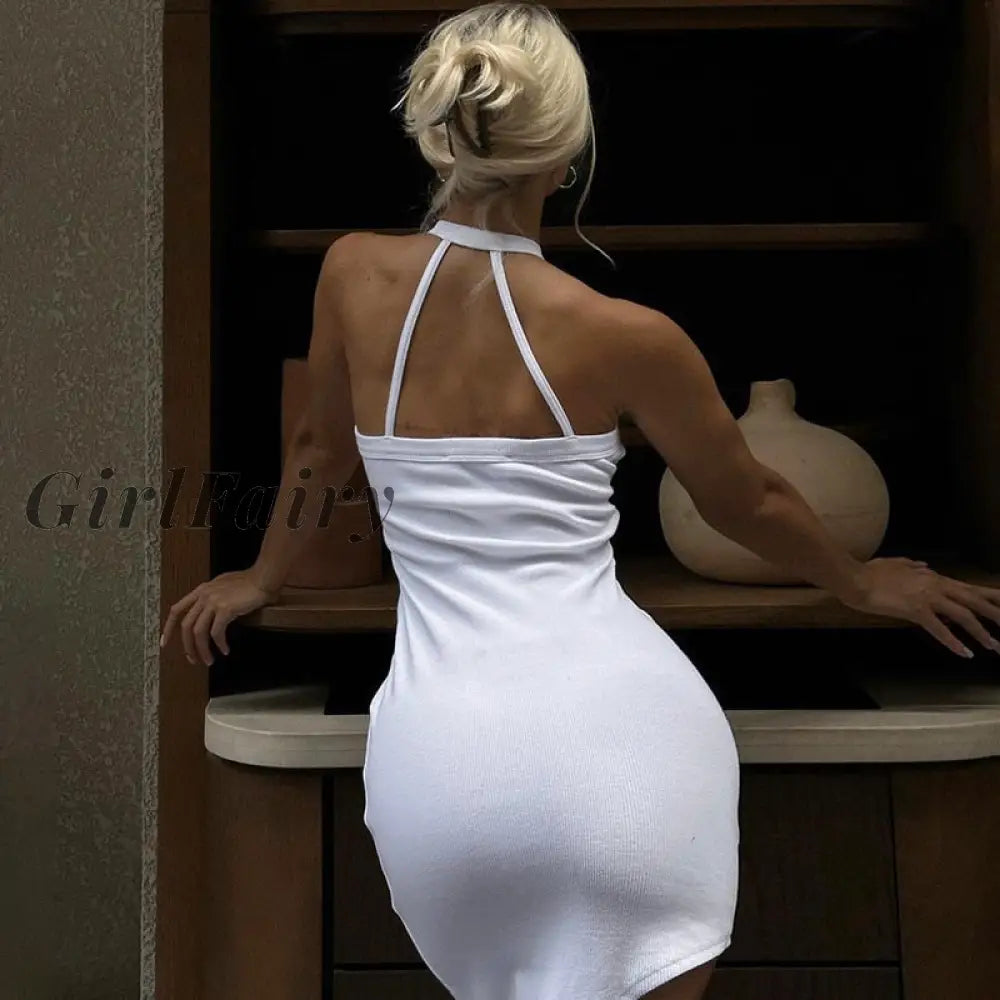 Girlfairy Womens Clothes 2023 Fashion Sexy Backless Slim Side Slit Sleeveless Dress Party Club Wear