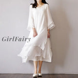 Girlfairy Womens Dress Fairy Flowing Long Skirt Chinese Style Zen Tea Female Art Retro Double
